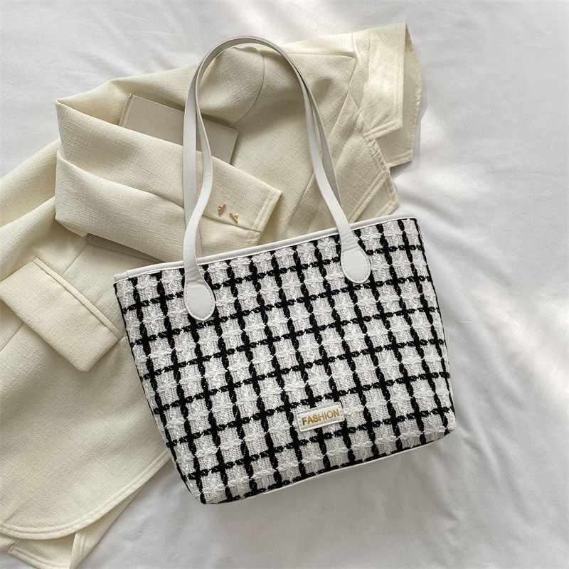 Popular One Shoulder New Simple Plaid Tote - Image 2