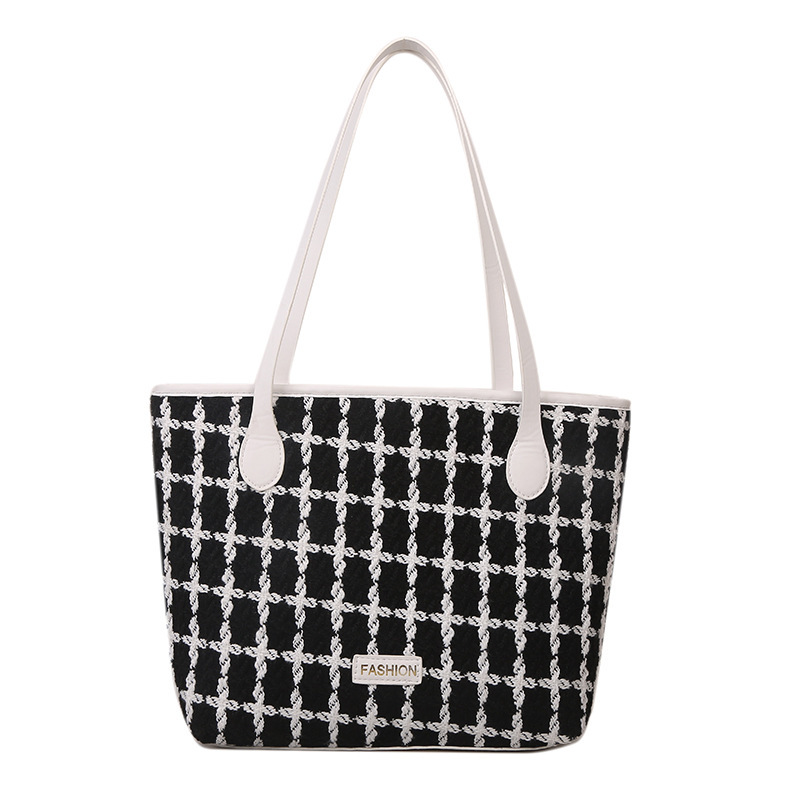 Popular One Shoulder New Simple Plaid Tote - Image 4