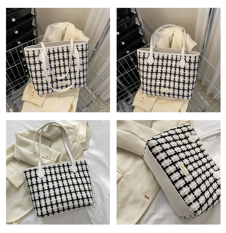 Popular One Shoulder New Simple Plaid Tote - Image 7
